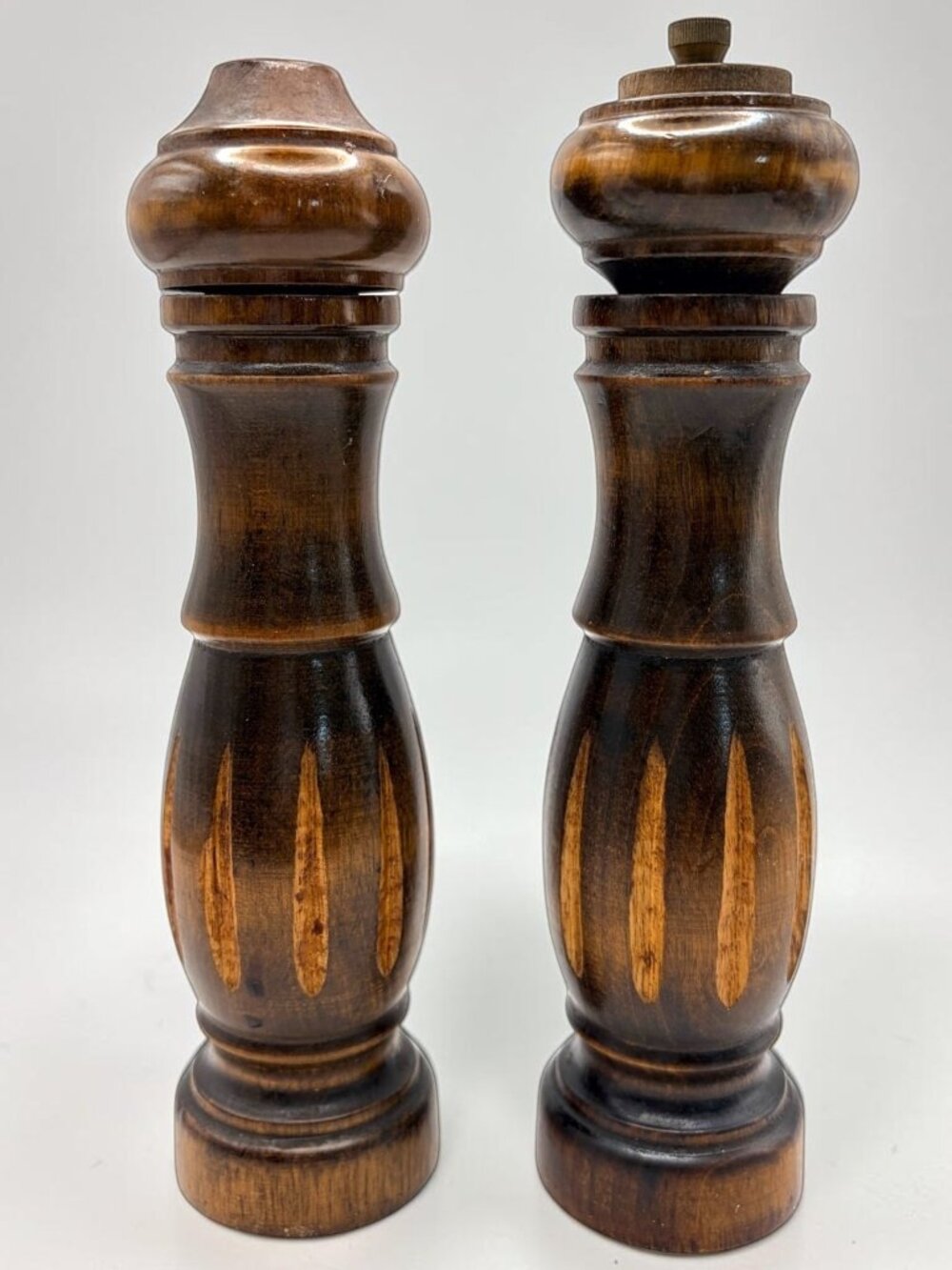 Vintage Giftcraft Japan Wood Salt Shaker Pepper Mill Set MCM Turned Brown 8"